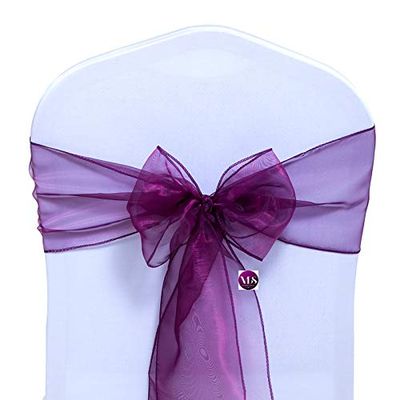 VDS Pack of 200 Organza Chair Sashes for Weddings & Events Dcor | Sheer Shiny Dining Chair Bows for Banquet, Party, Reception | Reusable Decorative Sash for Folding & Chiavari Chairs - Wine
