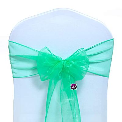 VDS Pack of 200 Organza Chair Sashes for Weddings & Events Dcor | Sheer Shiny Dining Chair Bows for Banquet, Party, Reception | Reusable Decorative Sash for Folding & Chiavari Chairs - Mint