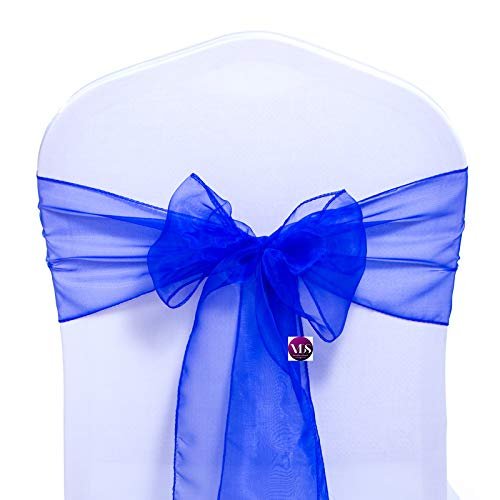 VDS Pack of 200 Organza Chair Sashes for Weddings & Events Dcor | Sheer Shiny Dining Chair Bows for Banquet, Party, Reception | Reusable Decorative Sash for Folding & Chiavari Chairs - Royal Blue