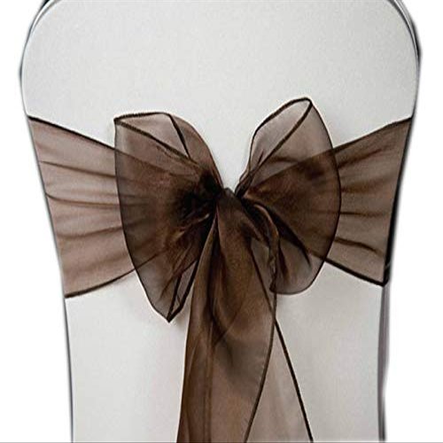 VDS Pack of 200 Organza Chair Sashes for Weddings & Events Dcor | Sheer Shiny Dining Chair Bows for Banquet, Party, Reception | Reusable Decorative Sash for Folding & Chiavari Chairs - Brown