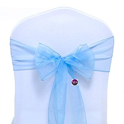 VDS Pack of 200 Organza Chair Sashes for Weddings & Events Dcor | Sheer Shiny Dining Chair Bows for Banquet, Party, Reception | Reusable Decorative Sash for Folding & Chiavari Chairs - Baby Blue