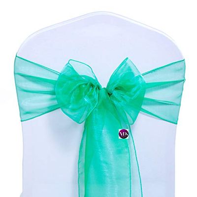 VDS Pack of 200 Organza Chair Sashes for Weddings & Events Dcor | Sheer Shiny Dining Chair Bows for Banquet, Party, Reception | Reusable Decorative Sash for Folding & Chiavari Chairs - Green