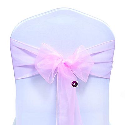 VDS Pack of 200 Organza Chair Sashes for Weddings & Events Dcor | Sheer Shiny Dining Chair Bows for Banquet, Party, Reception | Reusable Decorative Sash for Folding & Chiavari Chairs - Pink
