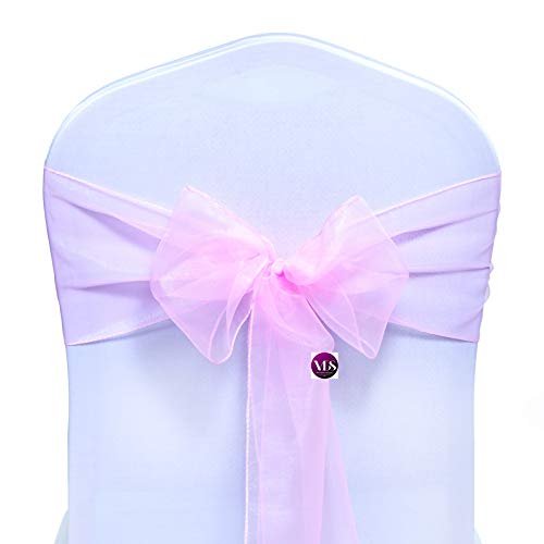 VDS Pack of 200 Organza Chair Sashes for Weddings & Events Dcor | Sheer Shiny Dining Chair Bows for Banquet, Party, Reception | Reusable Decorative Sash for Folding & Chiavari Chairs - Pink