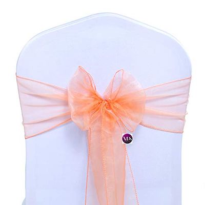 VDS Pack of 200 Organza Chair Sashes for Weddings & Events Dcor | Sheer Shiny Dining Chair Bows for Banquet, Party, Reception | Reusable Decorative Sash for Folding & Chiavari Chairs - Peach