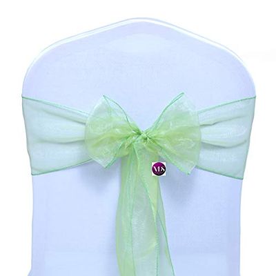 VDS Pack of 200 Organza Chair Sashes for Weddings & Events Dcor | Sheer Shiny Dining Chair Bows for Banquet, Party, Reception | Reusable Decorative Sash for Folding & Chiavari Chairs - Apple Green