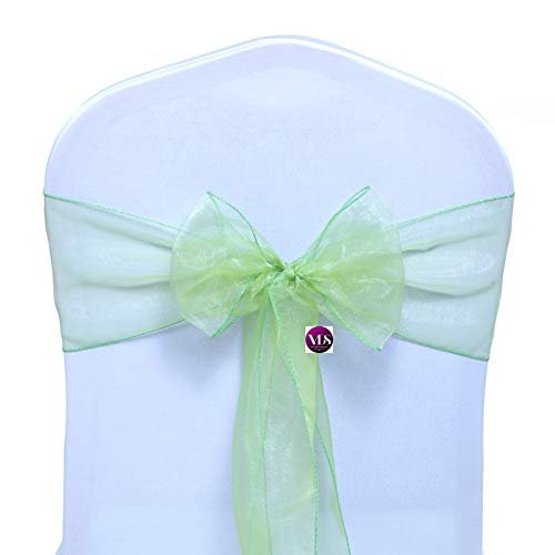VDS Pack of 200 Organza Chair Sashes for Weddings & Events Dcor | Sheer Shiny Dining Chair Bows for Banquet, Party, Reception | Reusable Decorative Sash for Folding & Chiavari Chairs - Apple Green