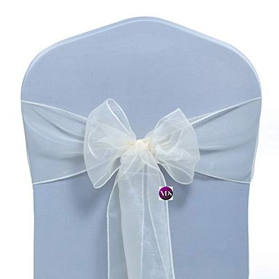 VDS Pack of 200 Organza Chair Sashes for Weddings & Events Dcor | Sheer Shiny Dining Chair Bows for Banquet, Party, Reception | Reusable Decorative Sash for Folding & Chiavari Chairs - Ivory