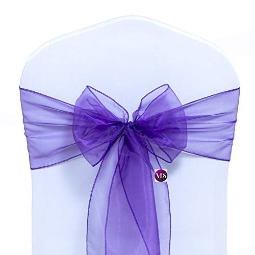 VDS Pack of 200 Organza Chair Sashes for Weddings & Events Dcor | Sheer Shiny Dining Chair Bows for Banquet, Party, Reception | Reusable Decorative Sash for Folding & Chiavari Chairs - Cadbury Purple