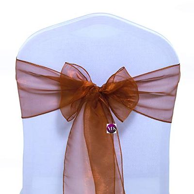 VDS Pack of 50 Organza Chair Sashes for Weddings & Events Dcor | Sheer Shiny Dining Chair Bows for Banquet, Party, Reception | Reusable Decorative Sash for Folding & Chiavari Chairs - Bronze