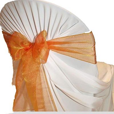 VDS Pack of 100 Organza Chair Sashes for Weddings & Events Dcor | Sheer Shiny Dining Chair Bows for Banquet, Party, Reception | Reusable Decorative Sash for Folding & Chiavari Chairs - Brunt Orange