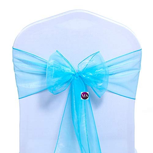 VDS Pack of 200 Organza Chair Sashes for Weddings & Events Dcor | Sheer Shiny Dining Chair Bows for Banquet, Party, Reception | Reusable Decorative Sash for Folding & Chiavari Chairs - Turquoise