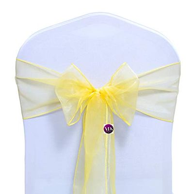 VDS Pack of 200 Organza Chair Sashes for Weddings & Events Dcor | Sheer Shiny Dining Chair Bows for Banquet, Party, Reception | Reusable Decorative Sash for Folding & Chiavari Chairs - Yellow