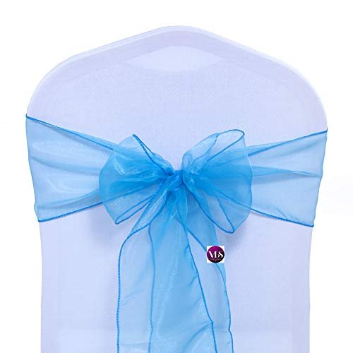 VDS Pack of 200 Organza Chair Sashes for Weddings & Events Dcor | Sheer Shiny Dining Chair Bows for Banquet, Party, Reception | Reusable Decorative Sash for Folding & Chiavari Chairs - Blue