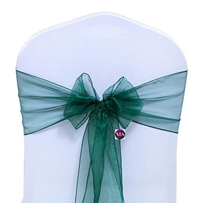 VDS Pack of 125 Organza Chair Sashes for Weddings & Events Dcor | Sheer Shiny Dining Chair Bows for Banquet, Party, Reception | Reusable Decorative Sash for Folding & Chiavari Chairs - Hunter Green