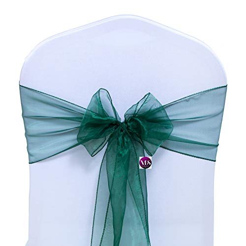 VDS Pack of 125 Organza Chair Sashes for Weddings & Events Dcor | Sheer Shiny Dining Chair Bows for Banquet, Party, Reception | Reusable Decorative Sash for Folding & Chiavari Chairs - Hunter Green
