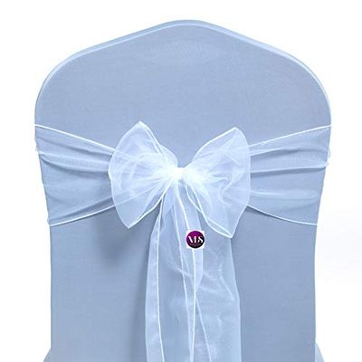 VDS Pack of 200 Organza Chair Sashes for Weddings & Events Dcor | Sheer Shiny Dining Chair Bows for Banquet, Party, Reception | Reusable Decorative Sash for Folding & Chiavari Chairs - White