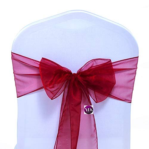 VDS Pack of 200 | Maroon | Organza Chair Sashes Crystal Sheer Tulle Dining Chair Bows Tie Ribbon for Wedding Birthday Graduation Engagement Ceremony Event Party Banquet Venue Hotel Decoration