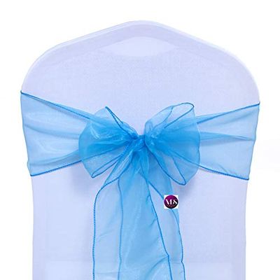 VDS Pack of 150 Organza Chair Sashes for Weddings & Events Dcor | Sheer Shiny Dining Chair Bows for Banquet, Party, Reception | Reusable Decorative Sash for Folding & Chiavari Chairs - Blue