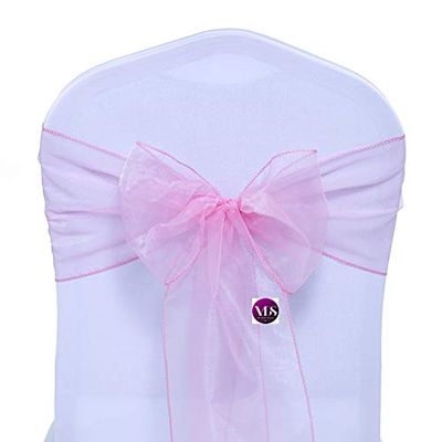 VDS Pack of 200 Organza Chair Sashes for Weddings & Events Dcor | Sheer Shiny Dining Chair Bows for Banquet, Party, Reception | Reusable Decorative Sash for Folding & Chiavari Chairs - Blush Pink
