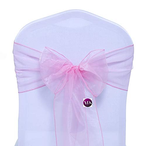 VDS Pack of 200 Organza Chair Sashes for Weddings & Events Dcor | Sheer Shiny Dining Chair Bows for Banquet, Party, Reception | Reusable Decorative Sash for Folding & Chiavari Chairs - Blush Pink