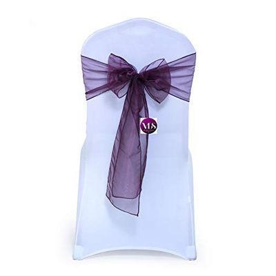 VDS Pack of 200 Organza Chair Sashes for Weddings & Events Dcor | Sheer Shiny Dining Chair Bows for Banquet, Party, Reception | Reusable Decorative Sash for Folding & Chiavari Chairs - Plum