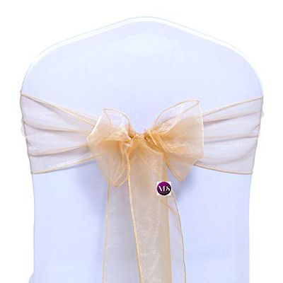 VDS Pack of 75 Organza Chair Sashes for Weddings & Events Dcor | Sheer Shiny Dining Chair Bows for Banquet, Party, Reception | Reusable Decorative Sash for Folding & Chiavari Chairs - Champagne