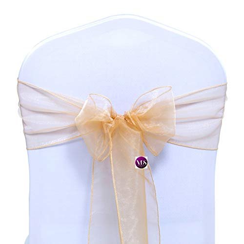 VDS Pack of 75 Organza Chair Sashes for Weddings & Events Dcor | Sheer Shiny Dining Chair Bows for Banquet, Party, Reception | Reusable Decorative Sash for Folding & Chiavari Chairs - Champagne