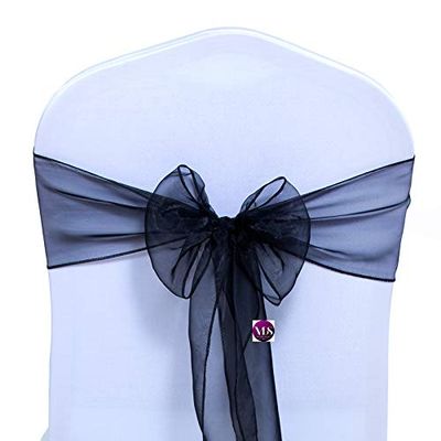 VDS Pack of 75 Organza Chair Sashes for Weddings & Events Dcor | Sheer Shiny Dining Chair Bows for Banquet, Party, Reception | Reusable Decorative Sash for Folding & Chiavari Chairs - Black