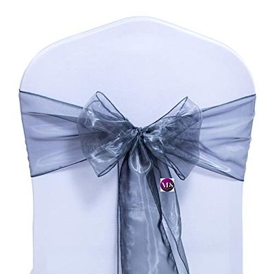 VDS Pack of 200 Organza Chair Sashes for Weddings & Events Dcor | Sheer Shiny Dining Chair Bows for Banquet, Party, Reception | Reusable Decorative Sash for Folding & Chiavari Chairs - Silver Grey