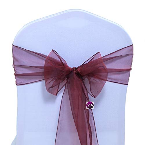 VDS Pack of 200 Organza Chair Sashes for Weddings & Events Dcor | Sheer Shiny Dining Chair Bows for Banquet, Party, Reception | Reusable Decorative Sash for Folding & Chiavari Chairs - Burgundy