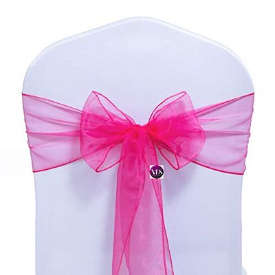 VDS Pack of 200 Organza Chair Sashes for Weddings & Events Dcor | Sheer Shiny Dining Chair Bows for Banquet, Party, Reception | Reusable Decorative Sash for Folding & Chiavari Chairs - Magenta