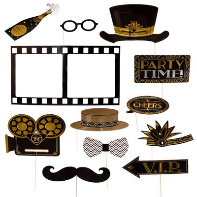 Amscan Glitz & Glam Jumbo Photo Prop Kit, 1 Pack, Black/Gold