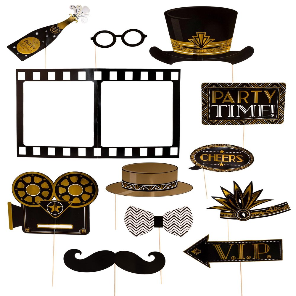 Amscan Glitz & Glam Jumbo Photo Prop Kit, 1 Pack, Black/Gold