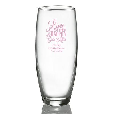 Personalized Color Printed Stemless Champagne Glass - Love Laughter And Happily Ever After - Pink - 24 pack
