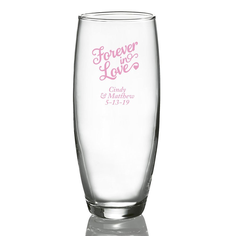 Personalized Color Printed Stemless Champagne Glass - Forever In Love - Pink - 24 pack