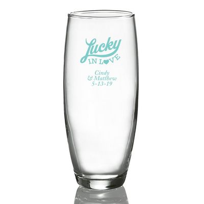 Personalized Color Printed Stemless Champagne Glass - Lucky In Love - Robins Egg Blue - 144 pack