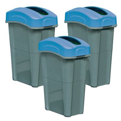 Glasdon Pack of 3 Eco Nexus 23G Recycling Bins  Gray  23-Gallon (Variety Decal Pack)