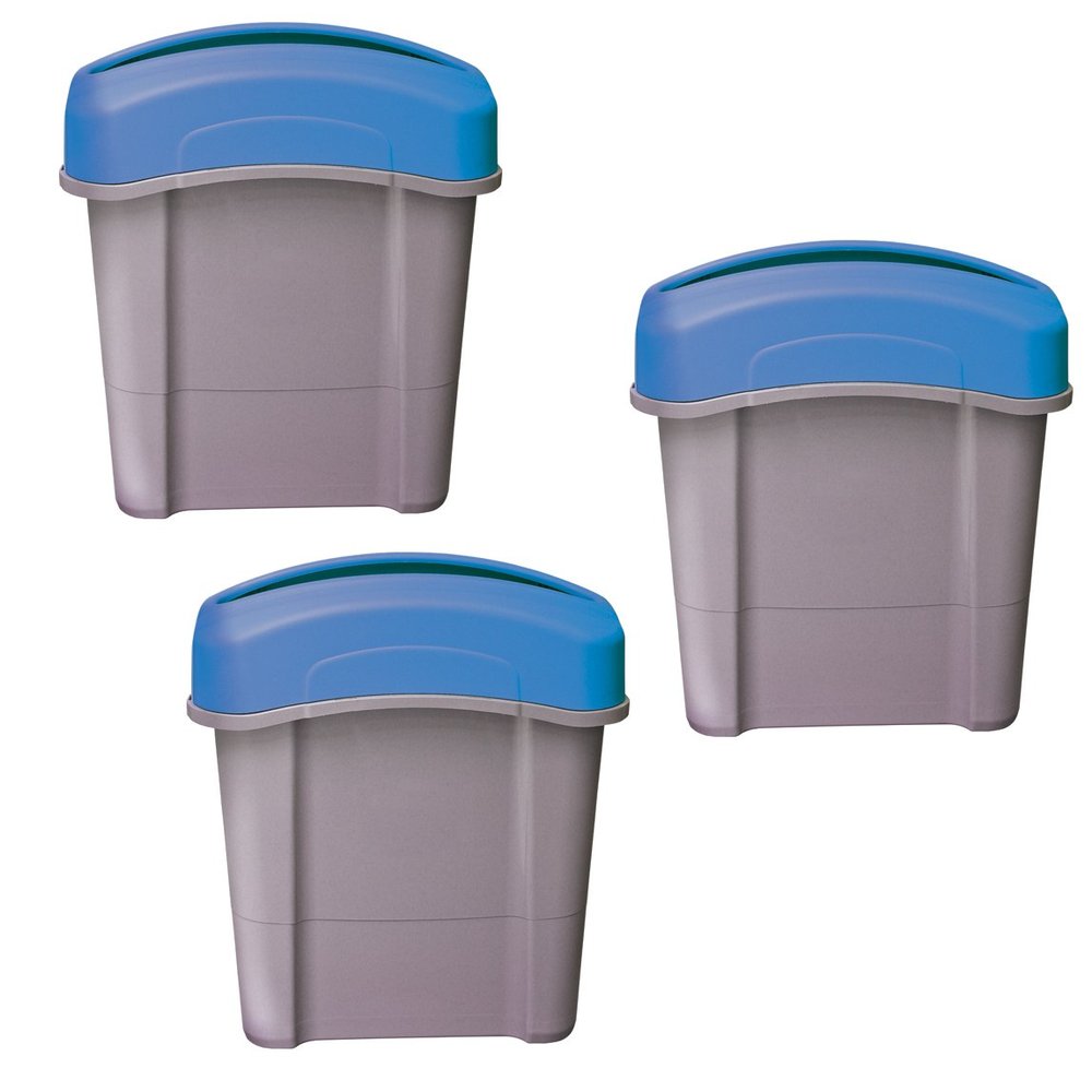Glasdon Pack of 3 Eco Nexus 16G Recycling Bins  Gray  16-Gallon (Variety Decal Pack)