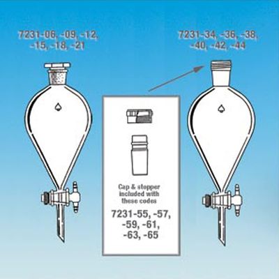 ACE GLASS 7231-06 Separator Funnel with Polyethylene Stopper, Squibb, 1:5 PTFE Plug, 60 mL Capacity, 24/25 Joint