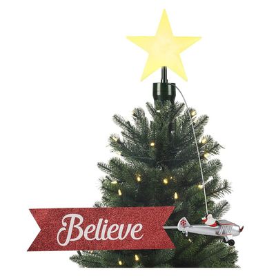 Mr. Christmas Animated White Santa's Bi-Plane Christmas Tree Topper with Banner, Illuminated LED Star, Velcro Straps to Easily Attach, 21.75 Inches
