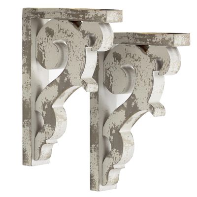 American Art Decor Set of 2 Corbel Shelf Brackets - Vintage Decorative Shelving & Storage - Rustic Farmhouse Decor for Living Room, Bedroom, Kitchen, Office & More (Gray, 12x2 x7.75)