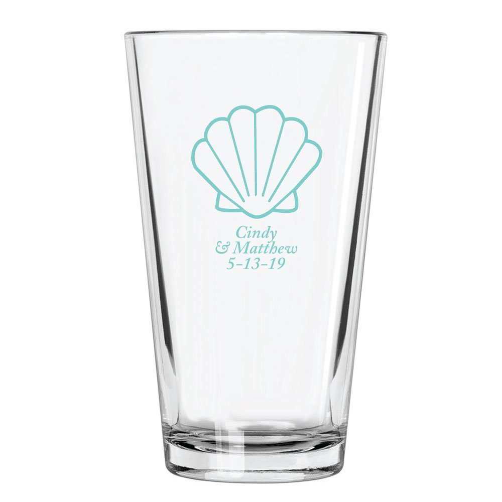Personalized Color Printed Pint Glass - Seashell - Robins Egg Blue - 144 pack