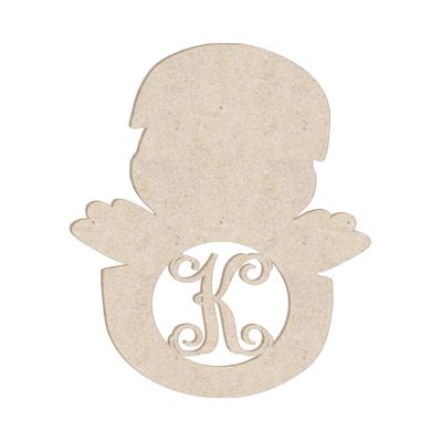 16" Chick in Egg Monogram Letter Unfinished Wood Initial K (Sizes 12"-30")