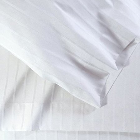 800 Thread Count Egyptian Quality Cotton Solid 1 PC Fitted Sheet (Bottom Sheet Only) Fit Upto 15" inches Deep Pocket (Full XL, White Damask Stripe)
