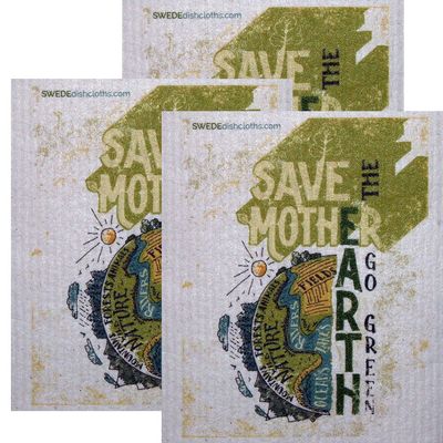 SWEDEdishcloths Swedish Dishcloth Set of 3 Each Swedish Dishcloths Save Mother Earth Design | Eco Friendly Cleaning Absorbent Cloth Eco Friendly Cleaning Wipes