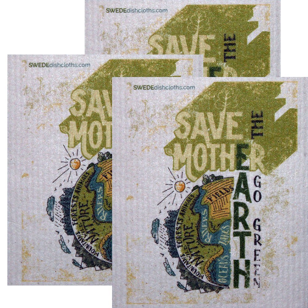 SWEDEdishcloths Swedish Dishcloth Set of 3 Each Swedish Dishcloths Save Mother Earth Design | Eco Friendly Cleaning Absorbent Cloth Eco Friendly Cleaning Wipes