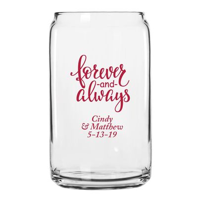 Personalized Color Printed Beer Can Glass - Forever And Always - Red - 24 pack
