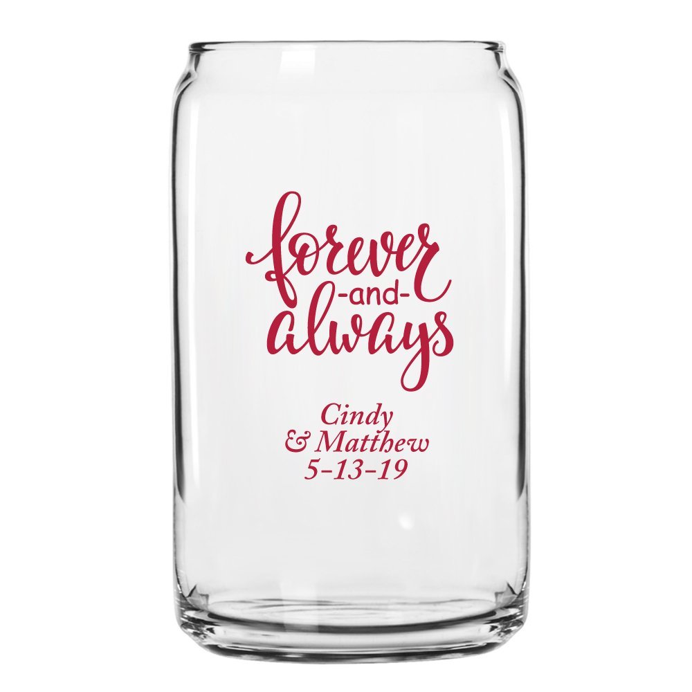 Personalized Color Printed Beer Can Glass - Forever And Always - Red - 24 pack