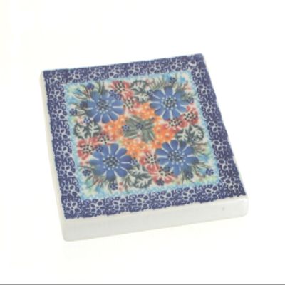 Blue Rose Polish Pottery - Orange Ashley Tile - 4.5"" Square - Ceramic Decorative Tile for Kitchen Backsplash, Trivet or Wall Art